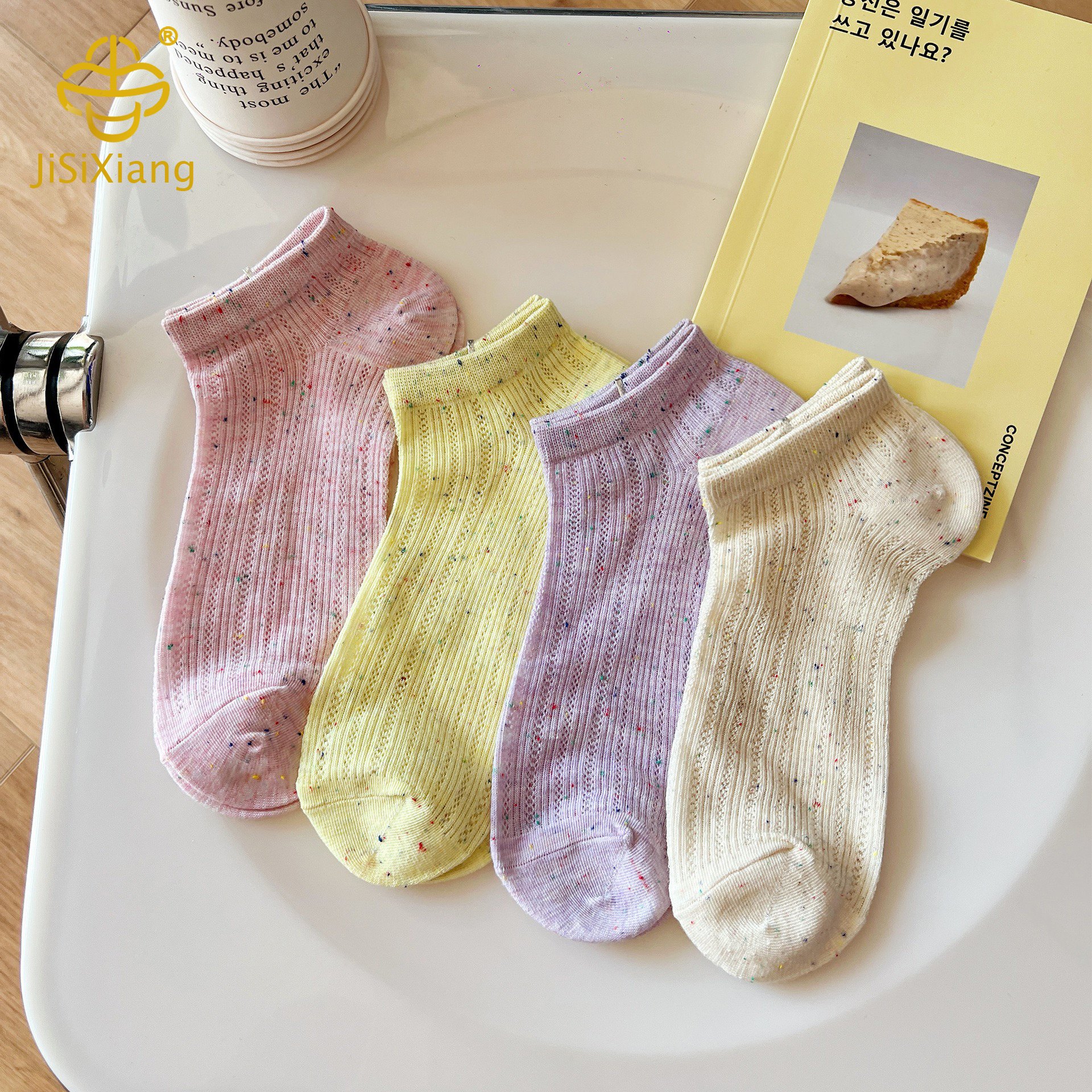 한국 버전 단색 메쉬 짧은 양말 INS DOT YARN SOODS