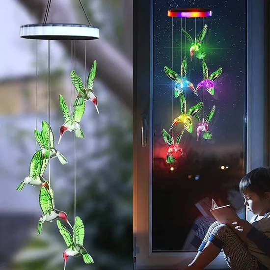 Encantadora Casa de viento de colibrí con energía solar con luces LED1