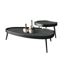 Faux Rectangle Circular Black Marble Coffee Table1