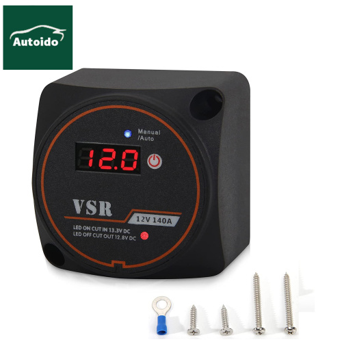 Aislador de batería dual 12V 140 amperios con visualización de voltaje ASOLADOR DE BATERÍA SMART AUTO y MODO MANUAL Relé sensible de voltaje (VSR)