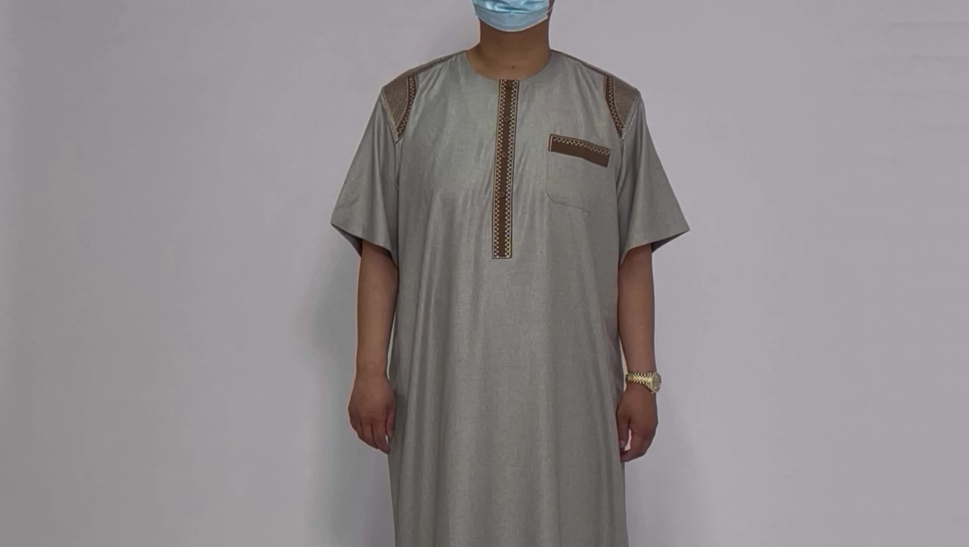 Nuovo design Materiale lucido uomini ricamati Abbigliamento etnico Thobe per abbigliamento islamico moderno1