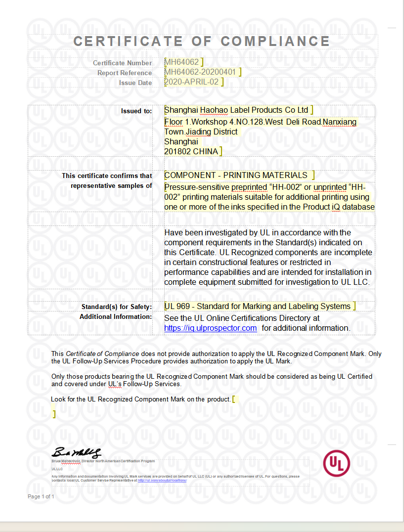 Certificate of compliance 2