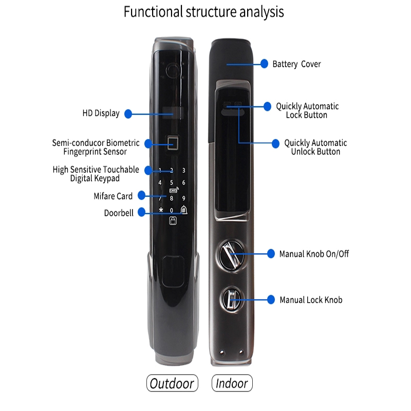 Fully Automatic Modern New Design Electronic Smart Door Lock Fingerprint, Smart Door Lock with camera