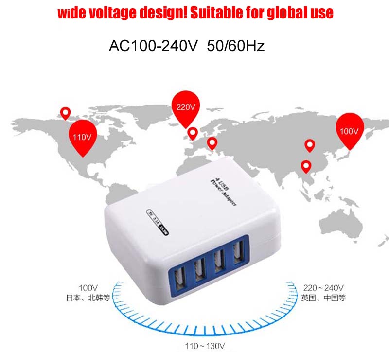Four-port power adapters are available worldwide Four-port power adapters are available worldwide