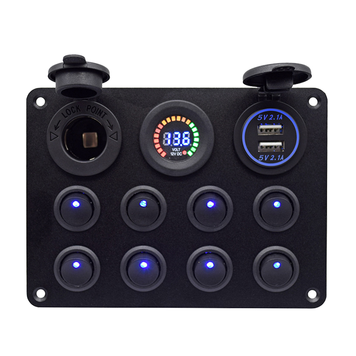 Giá nhà máy Dual Ổ cắm USB Voltmeter 12v Thuyền xe Marine 8 Gang Toggle Switch Panel1