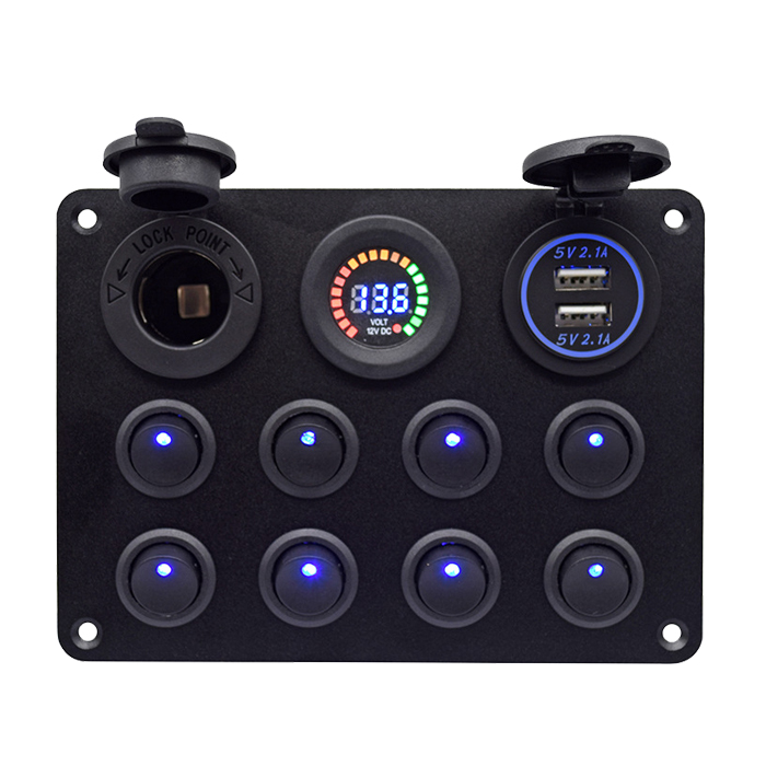 Precio de fábrica Dual Socador USB Voltímetro Digital 12 V Barco de automóvil Marine 8 Panel de interruptor de alternancia de pandillas11