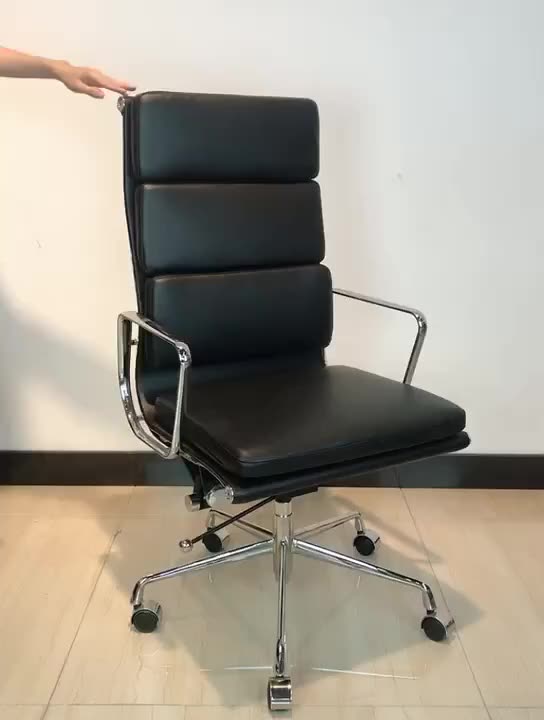 Black High Back -stol inslagen läderstol Besökare Swivel Pu Leather Office Chairs1