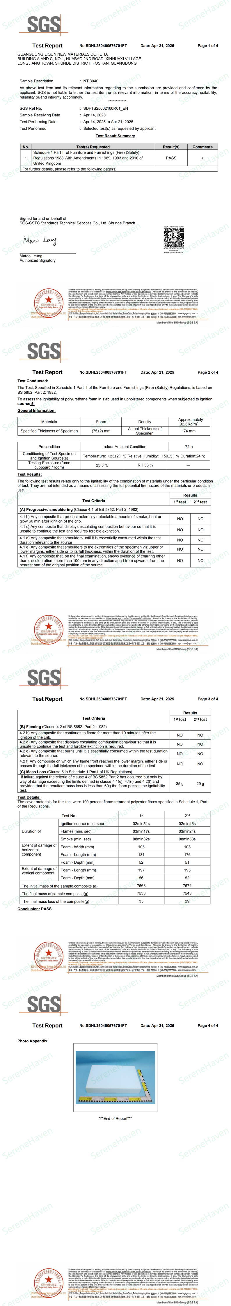 British Standard Fireproof Sponge Testing Report