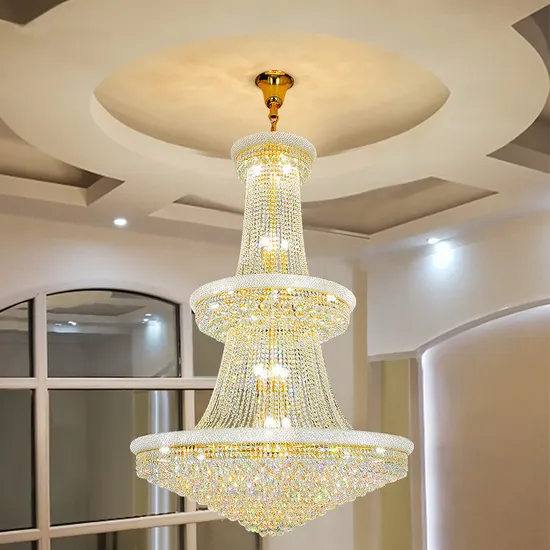 Candelera de vestíbulo de cristal de oro elegante - Luz de luz colgante de techo contemporáneo1