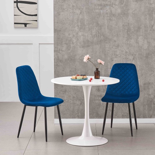 Sillas de comedor de terciopelo azul atlenado para un conjunto de comedor de espacio pequeño
