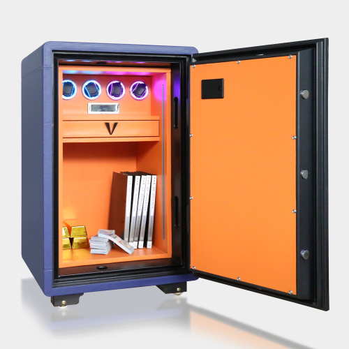 Gabinete seguro enrolador de relógio envolto em couro vertical luxuoso para coleção de relógios premium