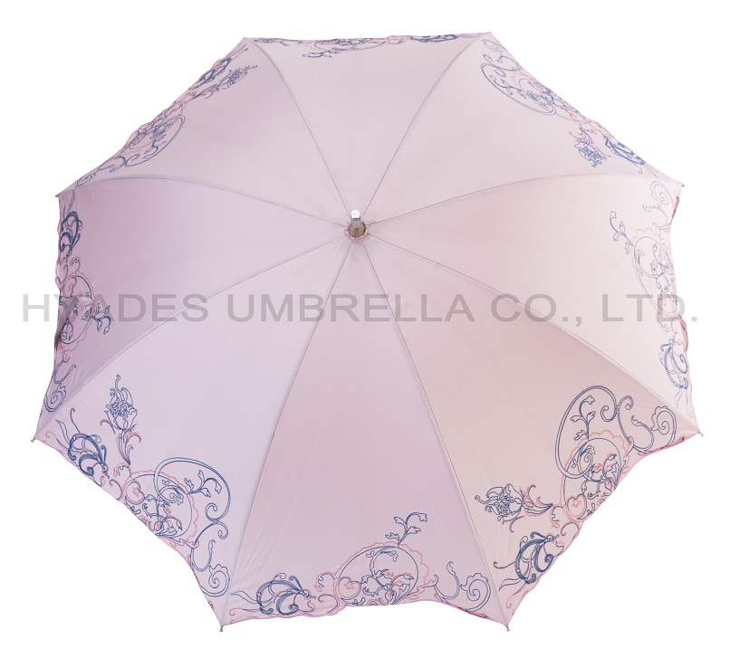 Pink Parasol Womens Embroidery Straight Umbrella