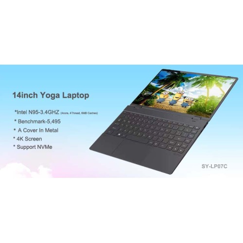 2023 Kompetitif 14 inci 4K Laptop Yoga dengan pemproses Intel N95