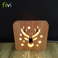 USB Deer Head 3D Night Light - Nordic Style Wooden Bedside Lamp1