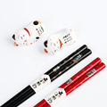 Environmental Customized Wedding Present: Lucky Cat Wooden Chopsticks & Ceramic Holder Set1