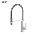 Zooyi New Designer Single Handle Square Chrome Brass Spring Pull-Down Sink Mixer Kitchen Faucet1