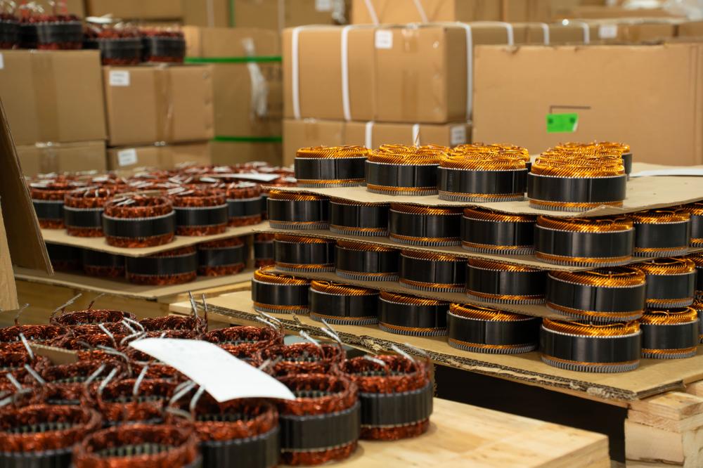 Stacks of Copper Wound Coils in Warehouse