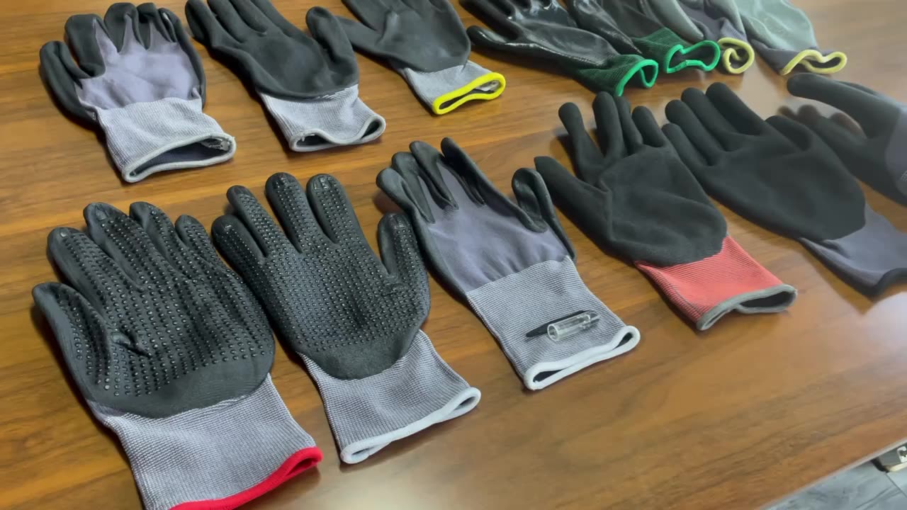 Hespax Factory Pu Palm Guantes recubiertos de corte Redio resistente a la abrasión Nivel 5 Trabajo de seguridad Guantes de la industria Gugrantes Guardares pesados1