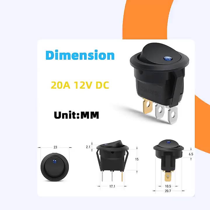 Interruptor LED de alternância de 12V azul redondo 20A 12V DC ON/OFF para Controle On-Off Rocker de caminhão de carro1