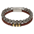 Trendy Brown Leather Magnetic Bracelet with Steel Ball for Men1
