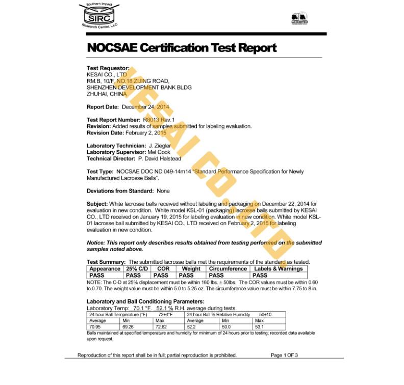 NOCSAE certification