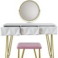 Vanity Set with 3-Color Lighted Mirror, Acrylic Organizer & PU Stool: Elegant Dressing Table Kit1