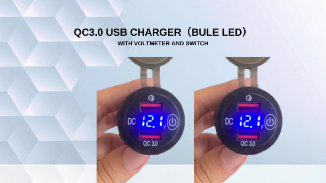 مقاومة للماء IP66 محول الشحن السريع 3.0 شاحن سيارة USB مزدوج QC3.0 USB شاحن شاحن سيارة مع LED Voltmeter1