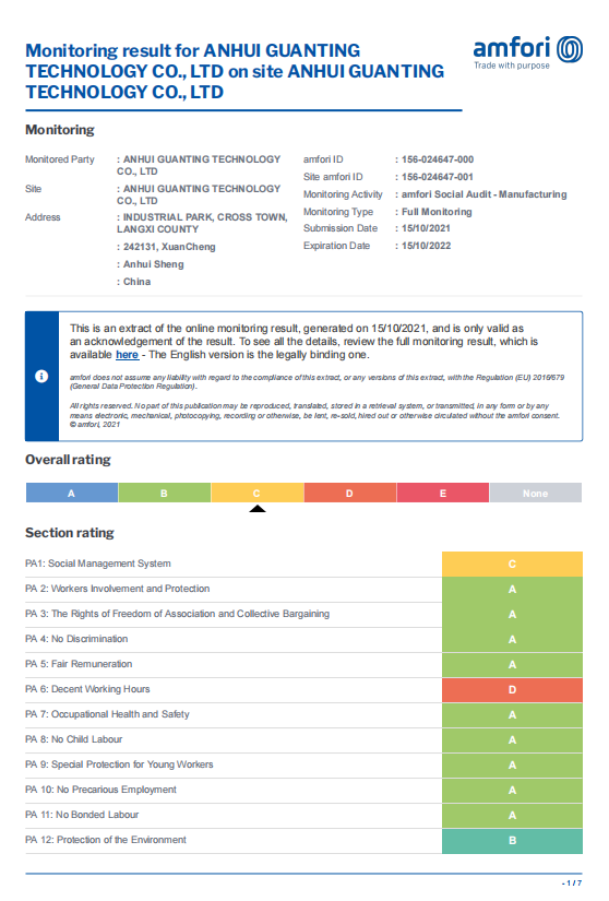 Monitoring result for ANHUI GUANTING TECHNOLOGY CO., LTD on site ANHUI GUANTING TECHNOLOGY CO., LTD