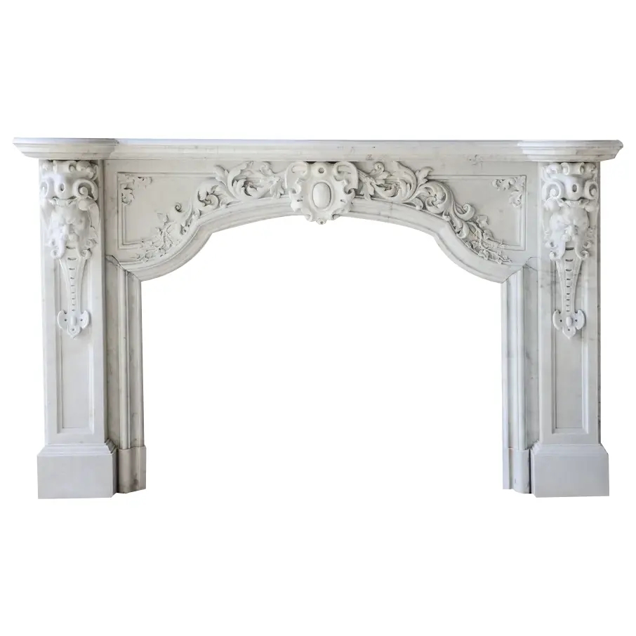 Luxury Living Room Classic White Marble Mantelpiece Sculpture