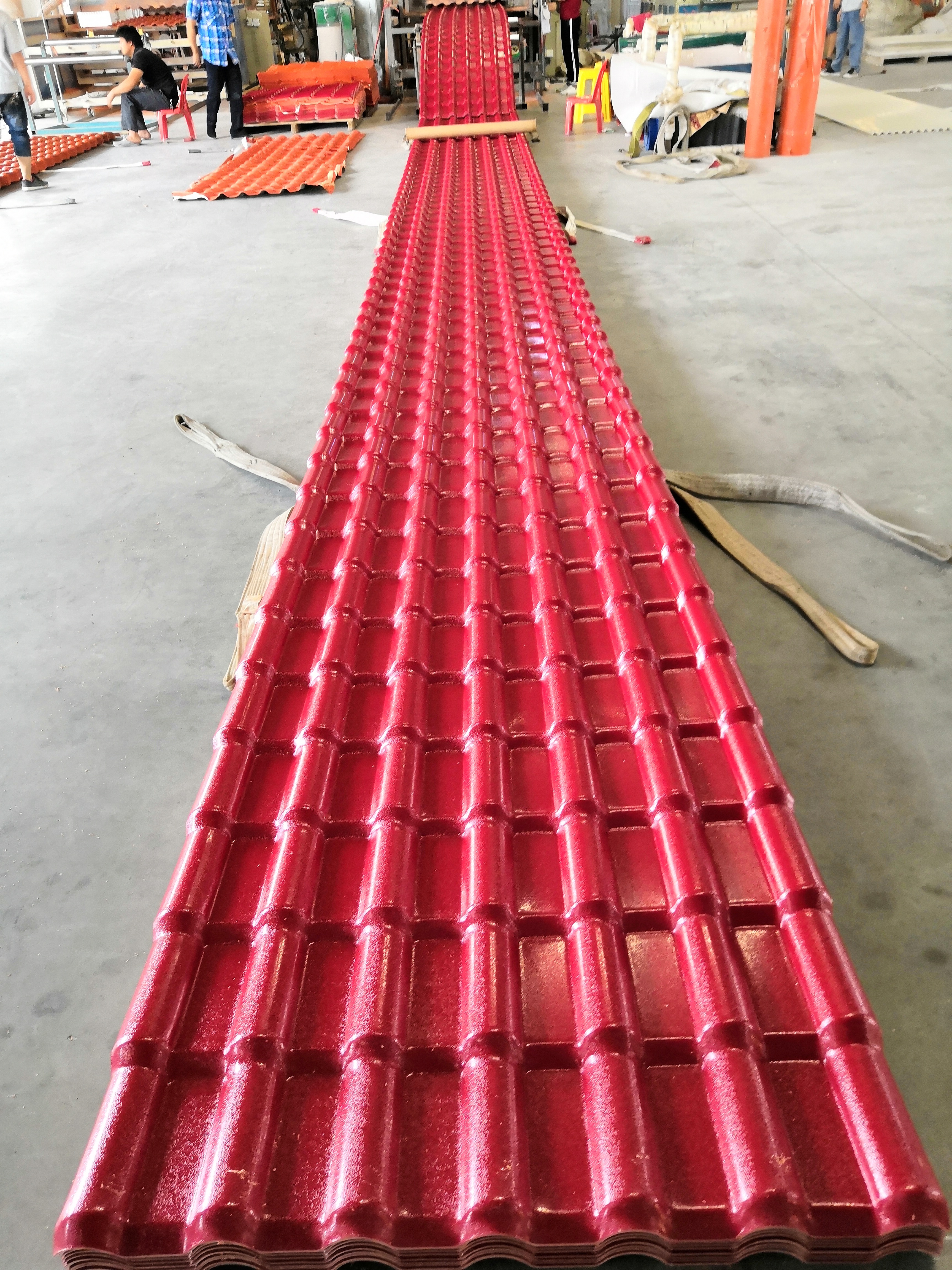 red synthetic resin tile