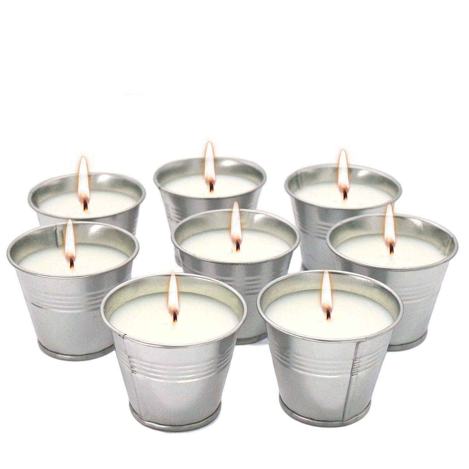 Citronella oil candle in aluminum bucket