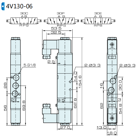Válvula piloto neumática tipo Airtac de 5/3 vías 4A130C-06 4A130E-06 4A130P-06 0