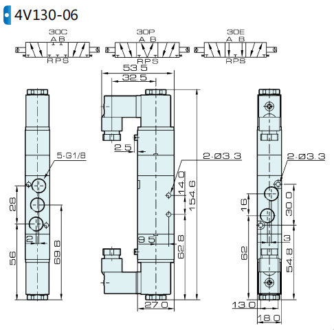 Airtac type vanne pilote pneumatique pneumatique 5/3 voies 4A130C-06 4A130E-06 4A130P-06 0