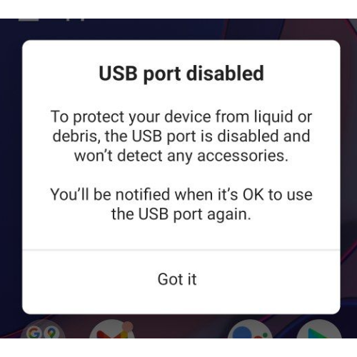 O Android 10 agora o alerta sobre as portas USB molhadas ou superaquecidas