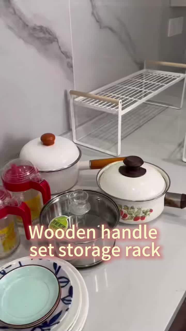 Rack de armazenamento com alça de madeira