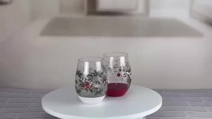 Tumblers Glass Stemless Wine Glass Set Xmas Design