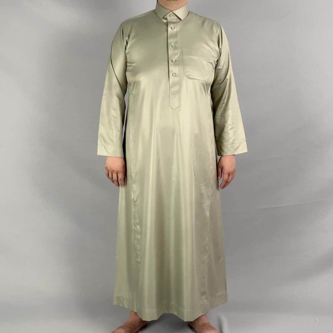 Haramain heren shirt kraag glanzend materiaal moslim abaya thobe / thawb aangepaste maat dagelijkse casual formele mannen Middle East1