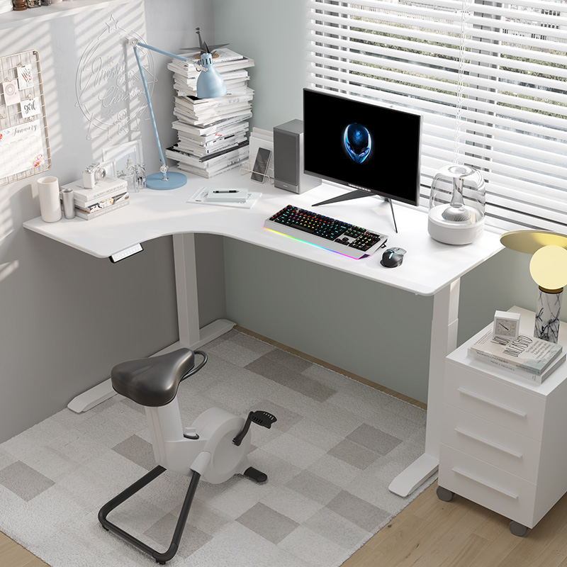 L Shape White Standing Desk