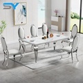 SIYANG Stainless Steel Chrome Dining Table Set with Marble Top and 6 Oval Back Chairs1