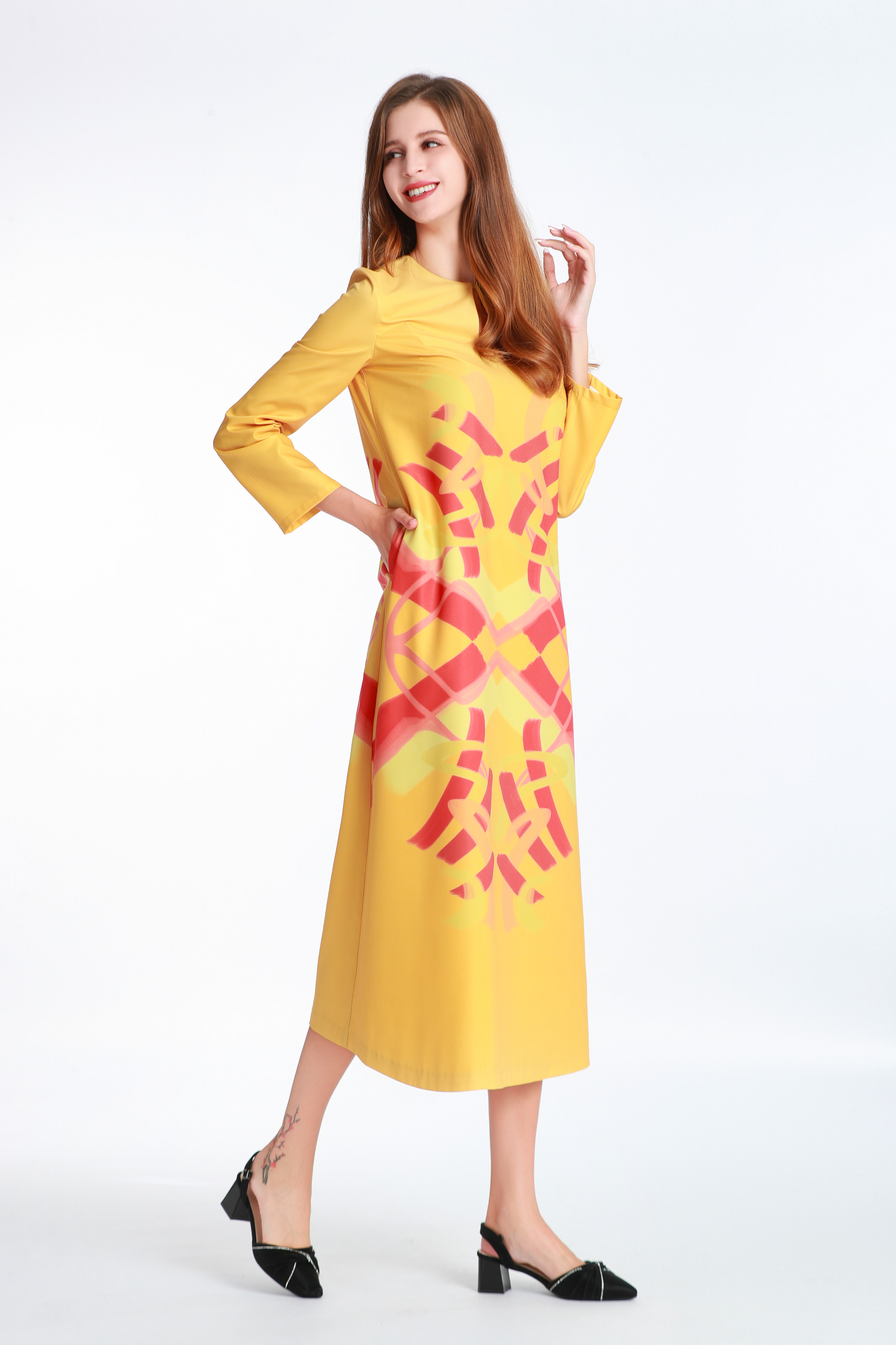 Digital Printed Long Sleeved Dress