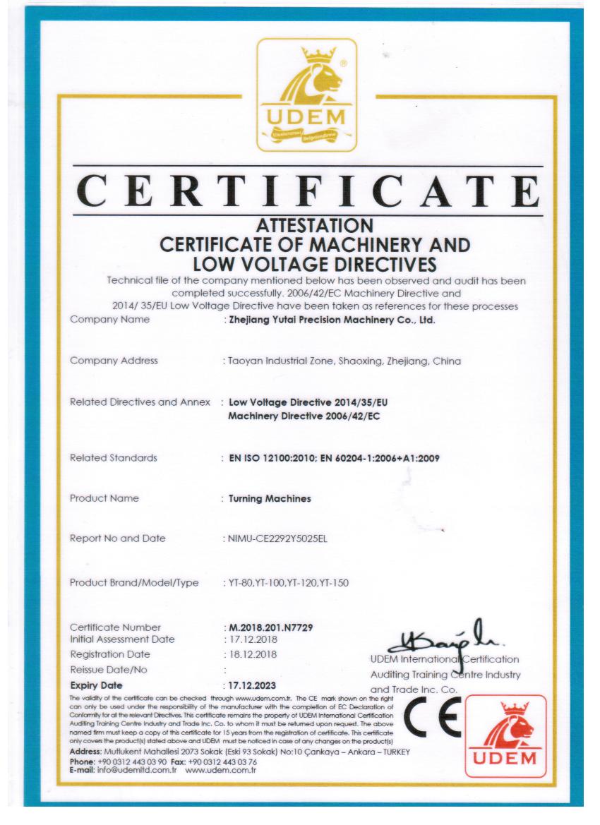 CERTIFICATE OF MACHINERY AND LOW VOLTAGE DIRECTIVES