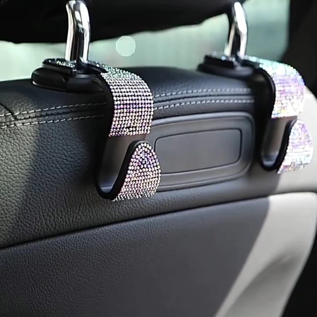 Bling Car Seat Hanger Backseat Bling Car Hooks Car Headrest Hooks with Rhinestone Diamond Hanger Back Seat Organizer for Vehicle1