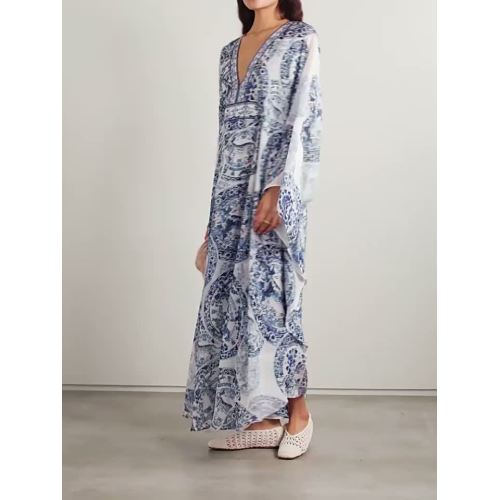 Летний синий и белый фарфоровый принт свободного кроя