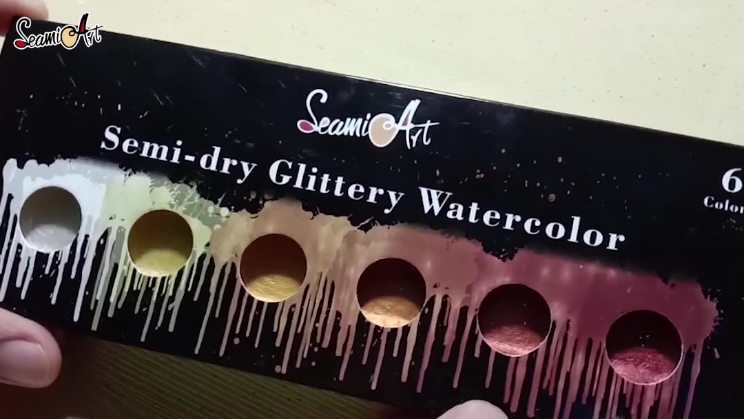 Seamiart 6色の水色セミドライグリッターメタリックアーティストポータブル水彩心Pearlescent Paint Set Acuarelas aquarela1