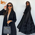 UNI جلو باز Abaya مسلمان ژاکت کش باف پشمی Abayas ماکسی لباس زنانه پلیسه دار Kaftans زنان Jilbabs1