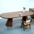 Modern Minimalist Walnut Wood Oval Dining Table Set1