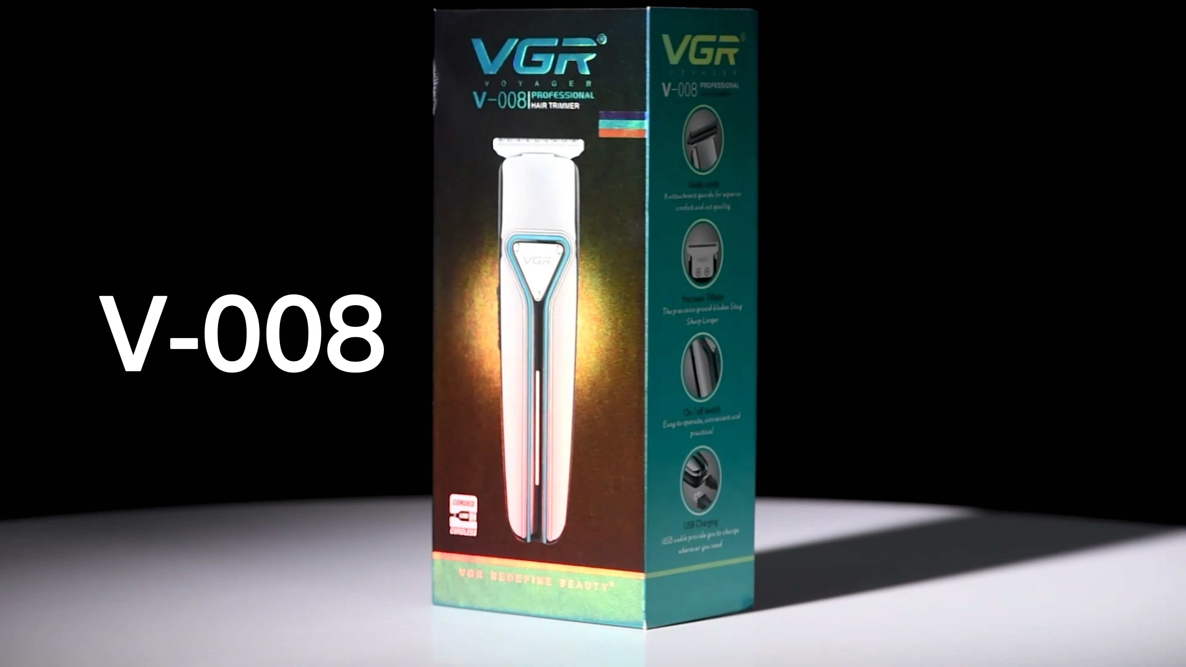 VGR V-008 Bart Trimmer wiederaufladbarer Baber Haar Clipper Kordeless professionelles, elektrisches Haar Trimmer für MEN1