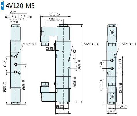 4A120-M5 Airtac 유형 에어 파일럿 작동 식 공압 밸브 5/2 웨이 0