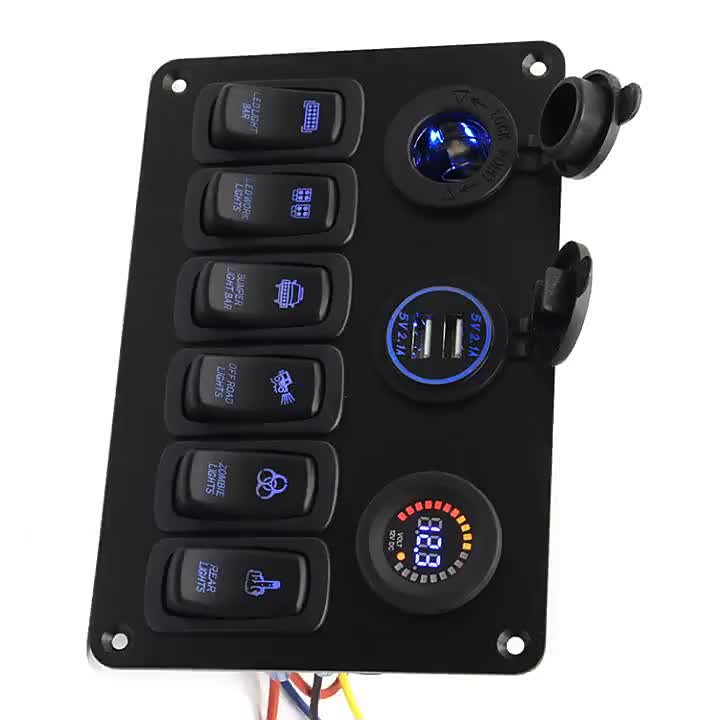 Nuevo 4 Gang Rocker Switch Box 12-24V 20A Universal impermeable con indicador de luz LED para automóviles Vehículos Caravan1