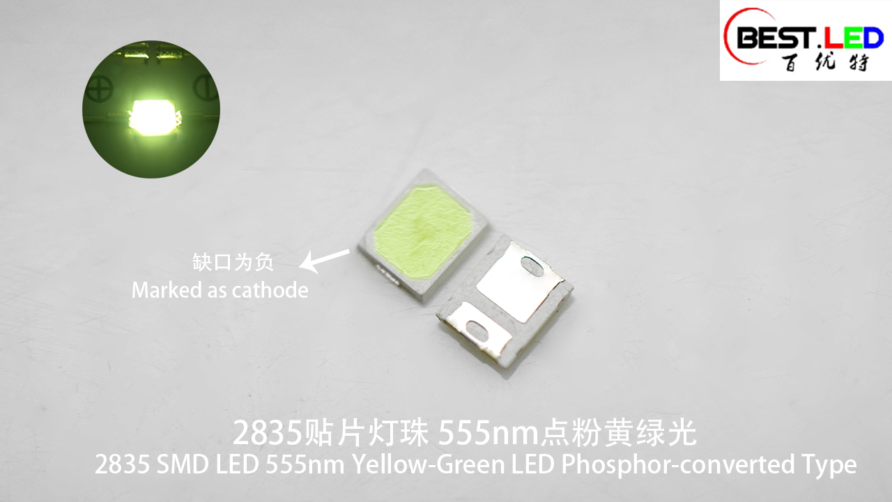 2835 SMD LED 555 nm Type converti en phosphore à LED jaune-vert